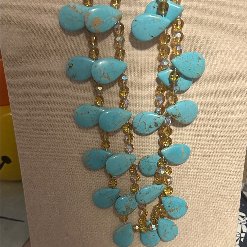 Turquoise and Amber Beaded Necklace